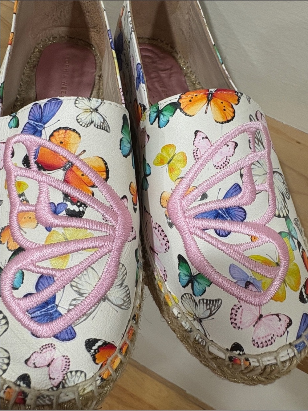 Sophia Webster Leather Colorful Butterfly Espadrilles Shoes, Size 8